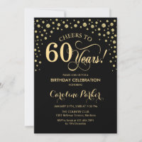 60. Geburtstagsparty Einladung - Gold Black