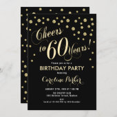 60. Geburtstagsparty Einladung - Gold Black (Vorne/Hinten)