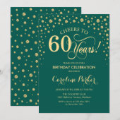 60. Geburtstagsparty Einladung - Gold Green (Vorne/Hinten)