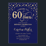 60. Geburtstagsparty Einladung - Gold Navy Blue<br><div class="desc">60. Geburtstagsfeier Einladung. Elegantes Design mit Imitaten Glitzer Gold und Marineblau. Feiert bis 60 Jahre! Nachricht,  wenn Sie weitere Anpassungen benötigen.</div>