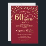 60. Geburtstagsparty Einladung - Red Gold<br><div class="desc">60. Geburtstagsfeier Einladung. Elegantes Design mit Imitaten Glitzer Gold und dunkelrot. Feiert bis 60 Jahre! Nachricht,  wenn Sie weitere Anpassungen benötigen.</div>