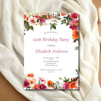 60. Geburtstagsparty Einladung Rosa Rot Florals