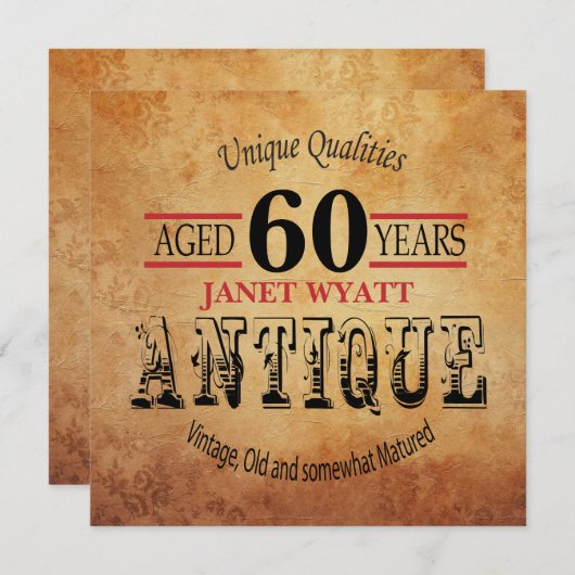 60. Geburtstagsparty Einladung | Vintag - DIY-Alte (Vorne/Hinten)