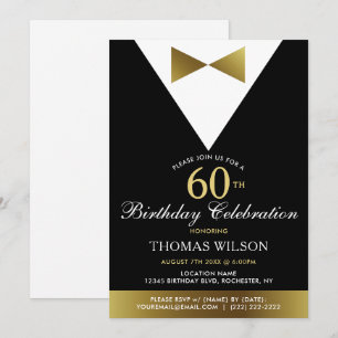 60. Geburtstagsparty Einladungen Black Gold Tuxedo
