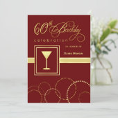 60. Geburtstagsparty Einladungen - Burgund & Gold (Stehend Vorderseite)