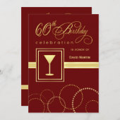 60. Geburtstagsparty Einladungen - Burgund & Gold (Vorne/Hinten)
