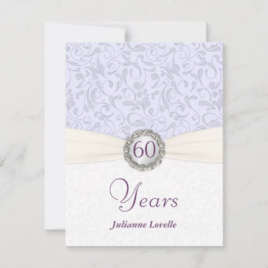 60. Geburtstagsparty Einladungen Lavender Damask (Vorderseite)
