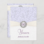 60. Geburtstagsparty Einladungen Lavender Damask (Vorne/Hinten)