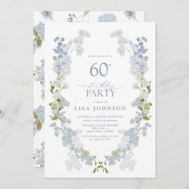 60. Geburtstagsparty Elegant Dusty Blue Floral Einladung