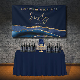 60. Geburtstagsparty Elegant Navy Blue Gold Agate Banner