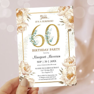 60. Geburtstagsparty Elegant White Peony Floral Einladung