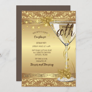 60. Geburtstagsparty Elegante Gold Wirbel Blume in Einladung