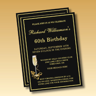 60. Geburtstagsparty Elegante schwarze goldene Ein Einladung