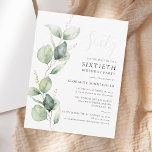 60. Geburtstagsparty Eukalyptus Greenery Script Einladung<br><div class="desc">Es könnte überraschen,  Party oder ein weiteres besonderes Jahrzehnt erreicht. Diese 60. Geburtstagsfeier mit eukalyptusgrünem Design und moderner beliebter Typografie kann leicht zu jedem Geburtstag oder Jubiläumsfest zum Anzug gebracht werden. Sie können den Wortlaut,  die Geburtstagsdetails und die Hintergrundfarbe ändern,  indem Sie auf die Schaltfläche "Personalisieren" klicken</div>