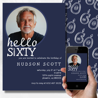 60. Geburtstagsparty Foto 60 Moderne Marine Blue Einladung