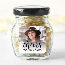 60. Geburtstagsparty Foto Black Script Cheers Quadratischer Aufkleber