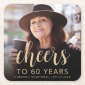 60. Geburtstagsparty Foto Cheers Rechteckiger Pappuntersetzer (Vorderseite)