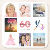 60. Geburtstagsparty Foto Collage Rechteckiger Pappuntersetzer (Vorderseite)