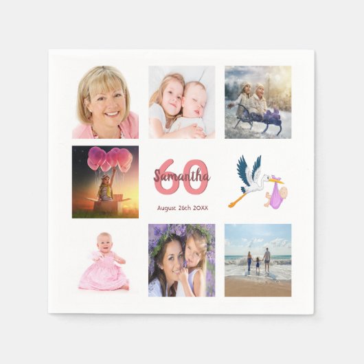 60. Geburtstagsparty Foto Collage Serviette (Vorderseite)