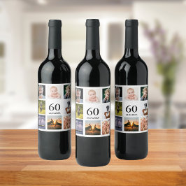 60. Geburtstagsparty Foto Collage Typ Weinetikett