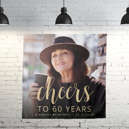 60. Geburtstagsparty Foto Gold Script Cheers Wandteppich