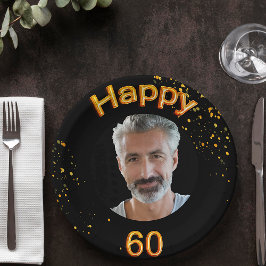60. Geburtstagsparty Foto Goldballons schwarz Pappteller