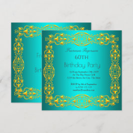 60. Geburtstagsparty Gold Aquamarine Einladung