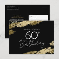 60. Geburtstagsparty Gold Black Einladung Postkart