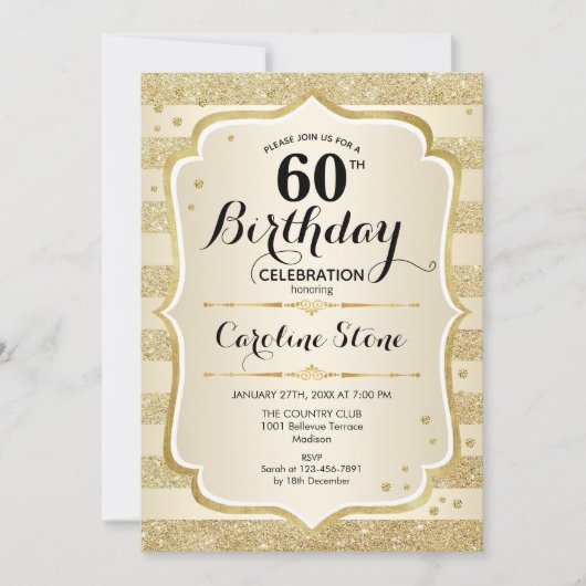 60. Geburtstagsparty Gold Einladung (Vorderseite)