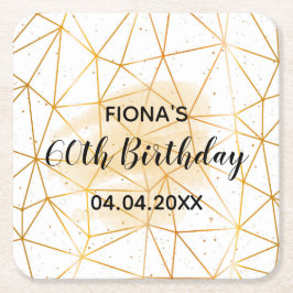 60. Geburtstagsparty Gold geometrische weiße Monog Rechteckiger Pappuntersetzer