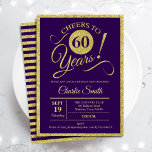 60. Geburtstagsparty - Gold Lila JEDES ALTER Einladung<br><div class="desc">60. Geburtstagsfeier für Damen und Herren. Elegante Einladungskarte lila mit Imitate Glitzer Goldfolie. Features typografischer Script-Schriftart. Feiert bis 60 Jahre! Kann in jedes Jahr personalisiert werden. Ideal für ein Meilenstein Erwachsenenfeiern.</div>