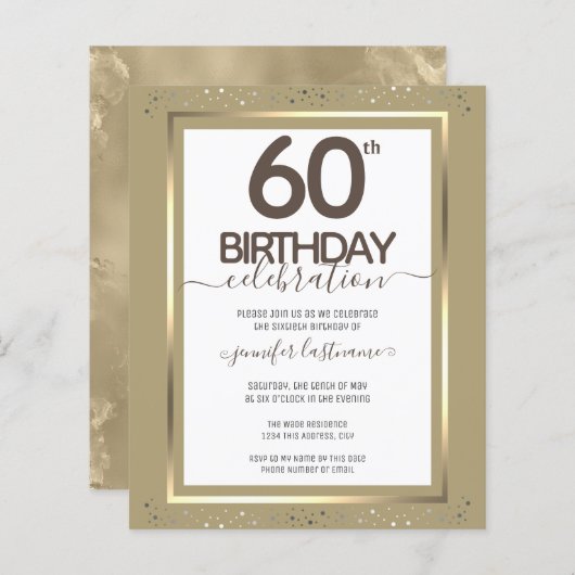 60. Geburtstagsparty Gold Paper Sheet (Vorne/Hinten)