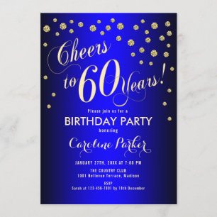 60. Geburtstagsparty - Gold Royal Blue Einladung