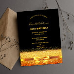 60. Geburtstagsparty Gold schwarze Funkel Einladun Postkarte<br><div class="desc">Eine moderne, stilvolle und glamouröse Einladung zur 60. Geburtstagsfeier einer Frau. Ein schicker schwarzer Hintergrund mit einem eleganten Imitat, goldenem Bogen, Band und Funkeln. Der Name ist mit einem modernen goldenen handgeschriebenen Stilskript geschrieben. Vorlagen für Ihre Party-Details. Tipp: Wenn Sie es nicht so gewollt haben, dass es wie eine Postkarte...</div>