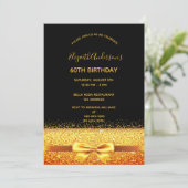 60. Geburtstagsparty Gold schwarzen Funkel Einladung (Stehend Vorderseite)