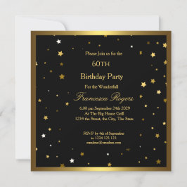 60. Geburtstagsparty Gold Stars Schwarze Einladung