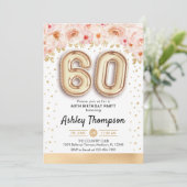 60. Geburtstagsparty - Goldene Ballons Einladung (Stehend Vorderseite)