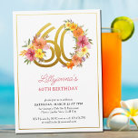60. Geburtstagsparty Hübsch Blumengoldnummer 60 Einladung<br><div class="desc">60. Geburtstagsfeier mit Goldnummer 60 mit hübschen Blume geschmückt. Feminines und elegantes Design mit floralen Aquarellbildern in Rosa-Gelb-Orange und lila. Ideal für 60-jährige Geburtstagsfeier,  Frühjahr- oder Sommergeburtsessen,  Gartentee-Party usw.</div>