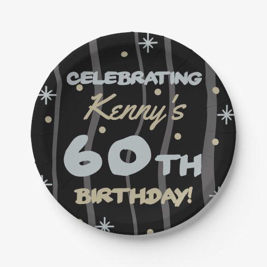 60. Geburtstagsparty Ihren Namen hinzufügen Pappteller (Vorderseite)