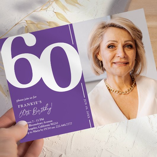 60. Geburtstagsparty im lila Foto Einladung