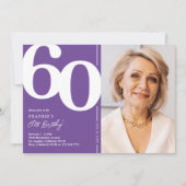 60. Geburtstagsparty im lila Foto Einladung (Vorderseite)