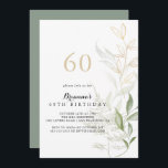 60. Geburtstagsparty in Gold Green Foliage Einladung<br><div class="desc">Diese goldgrüne Blattwerk-Einladung zum 60. Geburtstag ist perfekt für eine rustikale Geburtstagsfeier. Dieses künstlerische Design mit handgezeichnet Aquarellgold und grünem Blattwerk inspiriere natürliche Schönheit.</div>