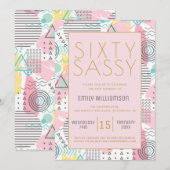 60. Geburtstagsparty in Sassy Pink Retro 60. Gebur Einladung (Vorne/Hinten)