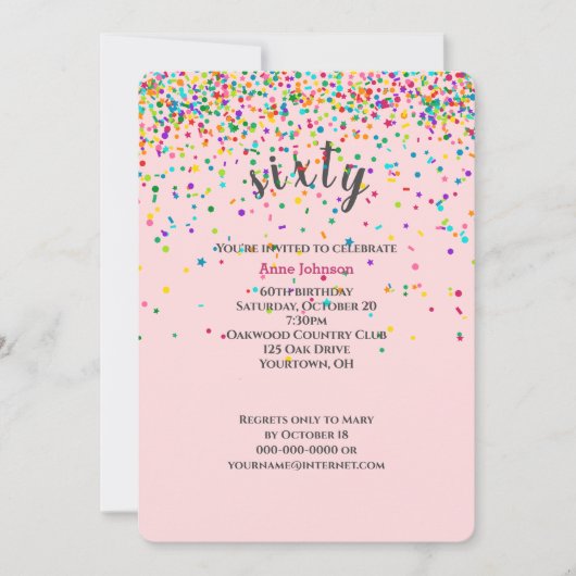 60. Geburtstagsparty Konfetti Einladung (Vorderseite)