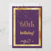 60. Geburtstagsparty lila Gold elegant Einladung (Vorderseite)