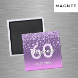 60. Geburtstagsparty lila rosa Glitzer Name Magnet<br><div class="desc">Ein eleganter, glamouröser und mädchenhaft 60. Geburtstagskmagnet. Lila und rosa Imitate Glitzer mit Imitaten Diamantsprinkle und einem goldenen Rahmen. Vorlagen für einen Namen, 60 Jahre und ein Datum. Geburtsdatum oder das Datum des Party/Jahrestages. Weiße und rosa Buchstaben. Der Name wird mit einem handgeschriebenen Stilskript geschrieben. Kann als Gastgeschenk oder als...</div>