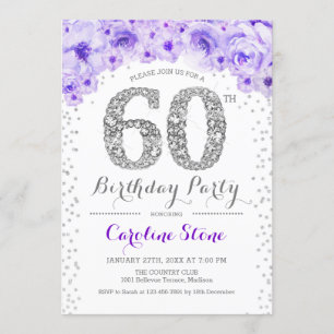 60. Geburtstagsparty - Lila Weißes Silber Einladung