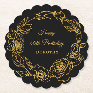 60. Geburtstagsparty Luxe Gold Rose Floral Black Untersetzer
