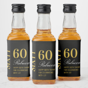 60. Geburtstagsparty mit Gold und Black Script Alkoholflaschenetikett