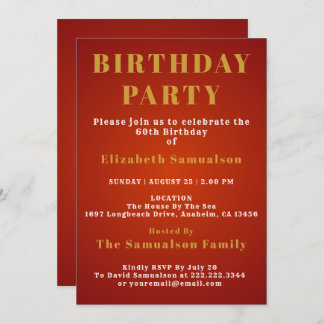 60. Geburtstagsparty mit Standards Red Birthday Pa Einladung